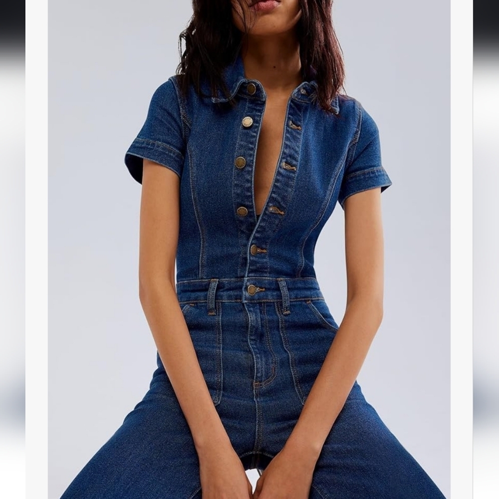 Women's  Denim Jumpsuit - Picture 2 of 16
